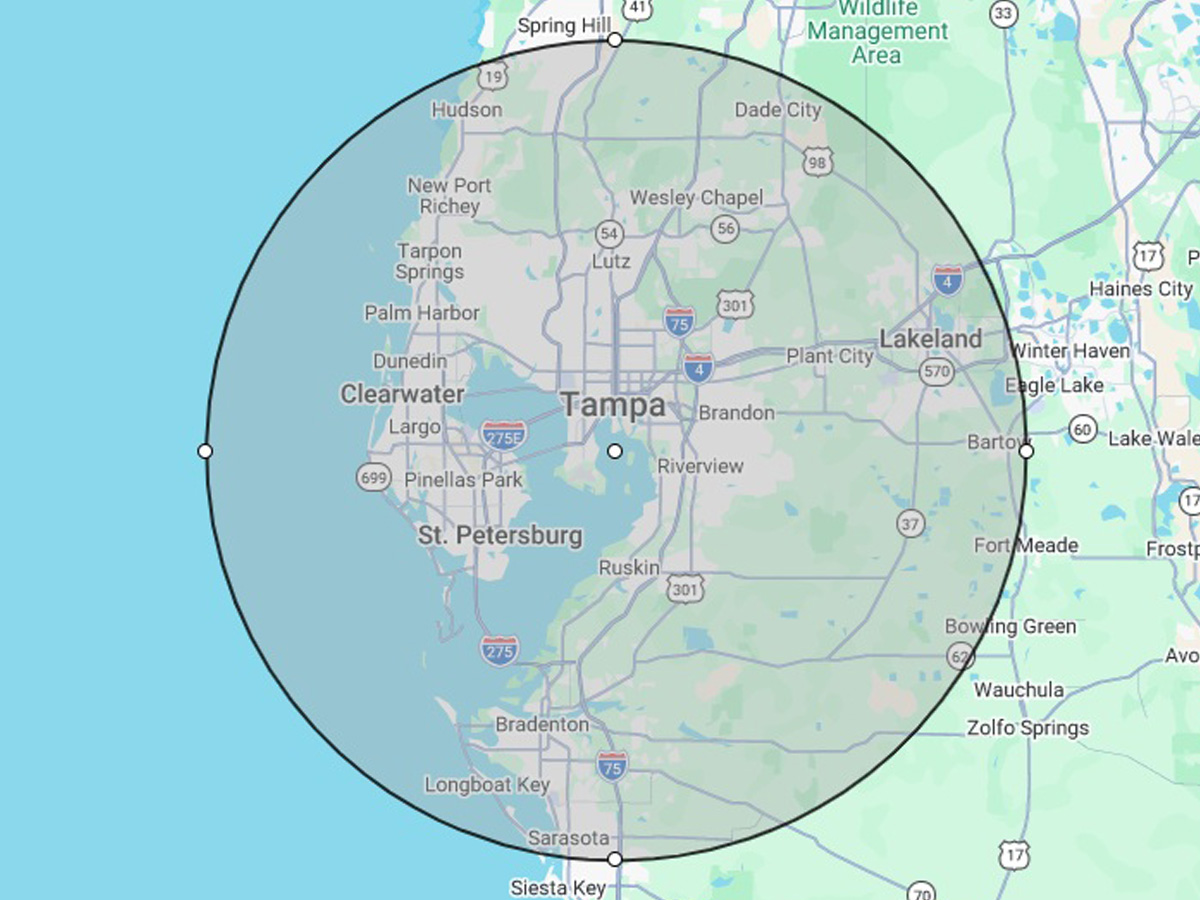 Turner Home Inspection Services service area map — Tampa Bay, Florida